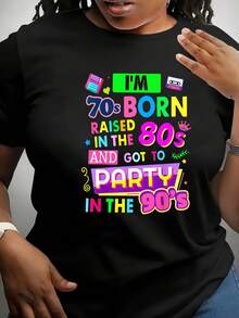 Plus Size Women's Short Sleeve Printed T-Shirt - Black - View 2