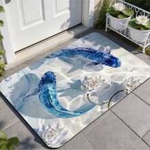 1pc Blue Koi & Lotus Pattern Bathroom Rug, French Vintage Style. Bathroom Mat, Bathroom Carpet, Door Mat, Small Rug, Carpet, Mat, Home Decor, Area Small Rug, Outdoor Mat, Home Decor, Area Rug, Bedroom Rug, Washable Carpet - Multicolor - View 2