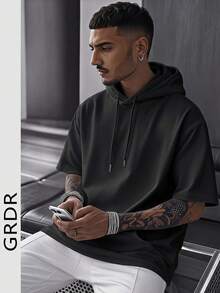 GRDR Men's Fashionable Hooded Short Sleeve T-Shirt | Exquisite Design | Summer Essential | Easy To Match | Showcase Your Style - Black - View 2