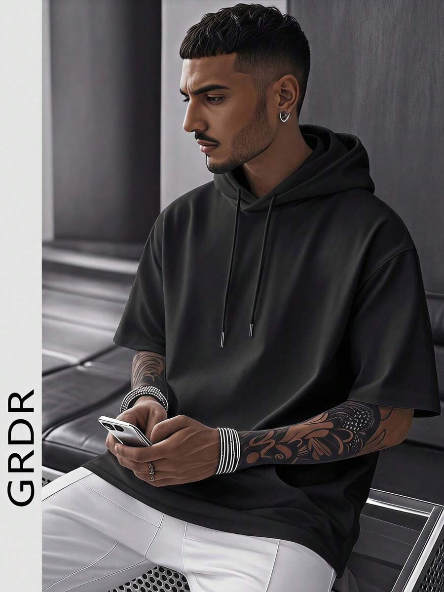GRDR Men's Fashionable Hooded Short Sleeve T-Shirt | Exquisite Design | Summer Essential | Easy To Match | Showcase Your Style