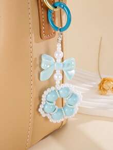 1pc Fresh Versatile Bowknot Keychain Pendant, Dopamine Handmade Woven Pearl Flower Bag Charm - 彩色 - 查看 7