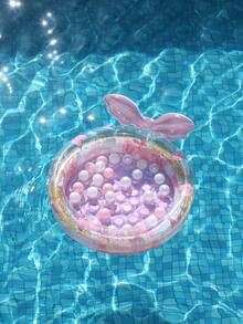 Transparent Pink Mermaid Pool Float Bed With Ball And Glitter, Inflatable Round Water Lounger For Adults, Cute Summer Pool Party Float - Multicolor - View 9