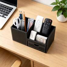 1pc Italian Luxury Vertical Striped PU Leather Drawer Organizer Box, Multi-Compartment Desktop Storage Holder, Suitable For Pens, Stationery, Remote Controls, Cosmetics, Keys, For Office And Bedroom Desktop Storage - View 10