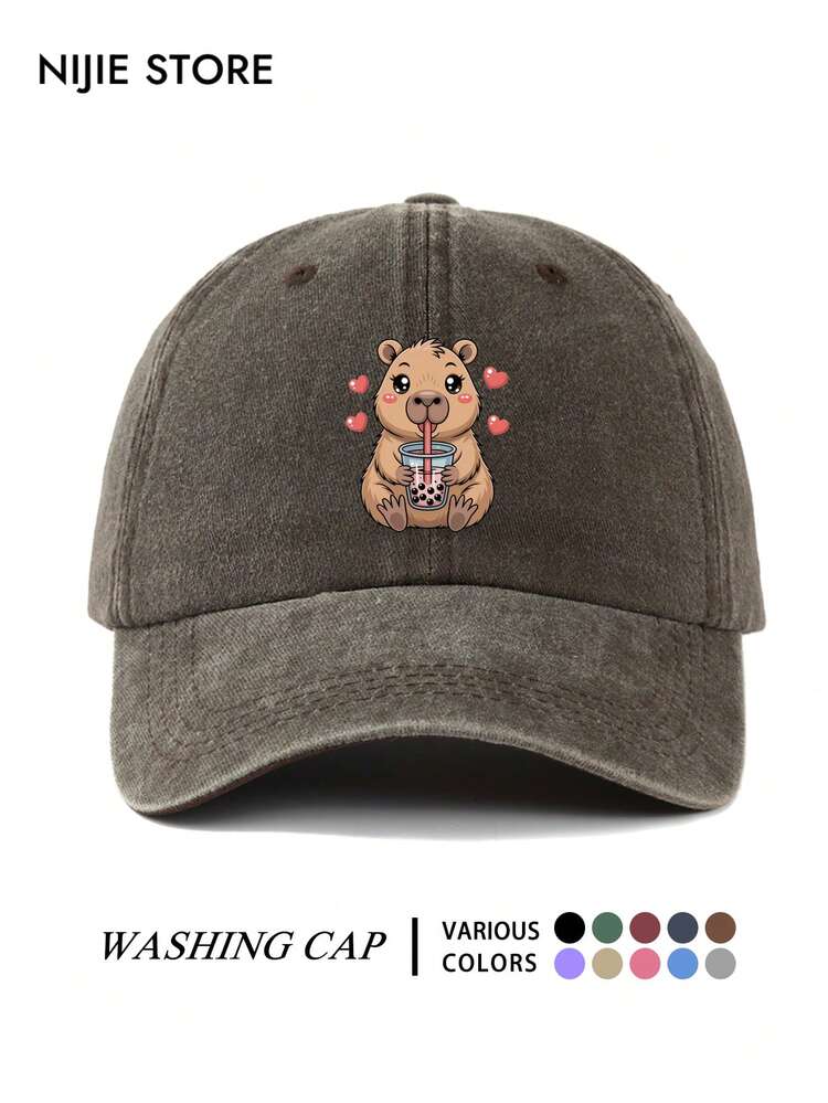 1PC Cartoon Capybara Milk Tea Theme Printed Baseball Cap, Vintage Washed Baseball Cap, Sun Protection Hat, Fashion Sun Hat, Unisex Adjustable Size, Suitable For Daily Outings, Best Friend Gatherings, Music Festivals, Anime Conventions, Travel Vacations, Outdoor Sports And Other Occasions, Creative Gift For Friends And Anime Lovers - B - View 14