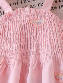 2pcs/Set Young Girl' Sweet Cute 3D Butterfly Suspender Top And Denim Skirt Outfit, Summer - Pink - View 4