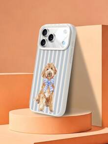 1pc Striped Dog Large Hole Liquid Beige Anti-Drop Phone Protective Case, Silicone Material, Suitable As Holiday Gift, Compatible With Apple XS/XS Max/XR/11/12/13/14/15/16 Pro/Pro Max/14/15/16 Plus/17, Unisex, Galaxy S24 Ultra 5G/S22 Ultra 5G/S22 5G/S21 Ultra 5G/S21 FE 5G/S21 5G/A73 5G/A71 4G/A36 5G/A25 5G - Multicolor - View 3