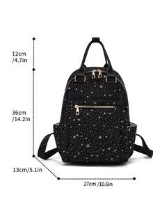 LECEY Mochila acolchada con diamantes y bordada para mujer - Negro - Ver 7