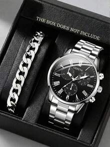 2 piezas Relojes de cuarzo para hombres adecuados para regalos de vacaciones - Plateado - Ver 1