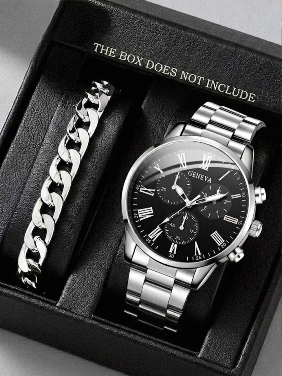 2 piezas Relojes de cuarzo para hombres adecuados para regalos de vacaciones - Plateado - Ver 1