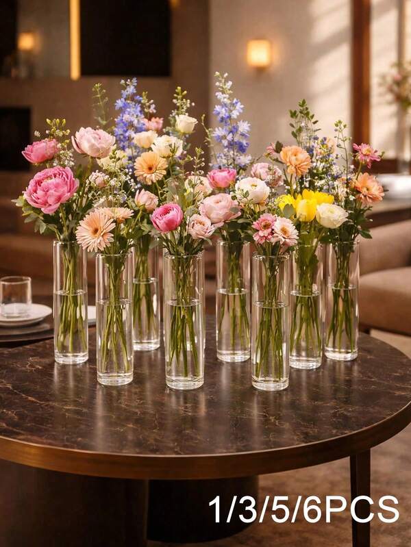 Insf Style Minimalist Vase, Shatterproof Transparent Plastic Cylindrical Vase - Transparent Plastic Round Vase, Cylindrical Vase, Durable Plastic Vase. Thickened Bohemian Style Party Decoration, Suitable For Decoration, Party, Home, Table Decor, Wedding, Birthday Party, Holiday And Date. Table Centerpiece, Perfect For Mother's Day, Thanksgiving, Valentine's Day And Valentine's Day Party.