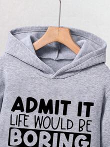 Boys' Letter Print Warm Hoodie And Sweatpants - Grey - View 6