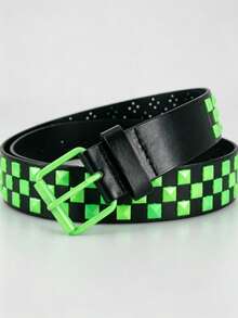 1pc Unisex Punk Style Belt, Hip-Hop Checkerboard Genuine Leather Belt. Can Be Paired With Jeans And Cargo Pants, Suitable For Daily Wear, Street Style And Campus Autumn/Winter Accessories. Applicable To Teenagers, Young Adults And Men, Easily Mastering Casual, Outdoor, Sports And Vacation Scenarios. Also An Excellent Choice For Graduation Gifts, Birthday Gifts Or Daily Self-Use. - Multicolor - View 5