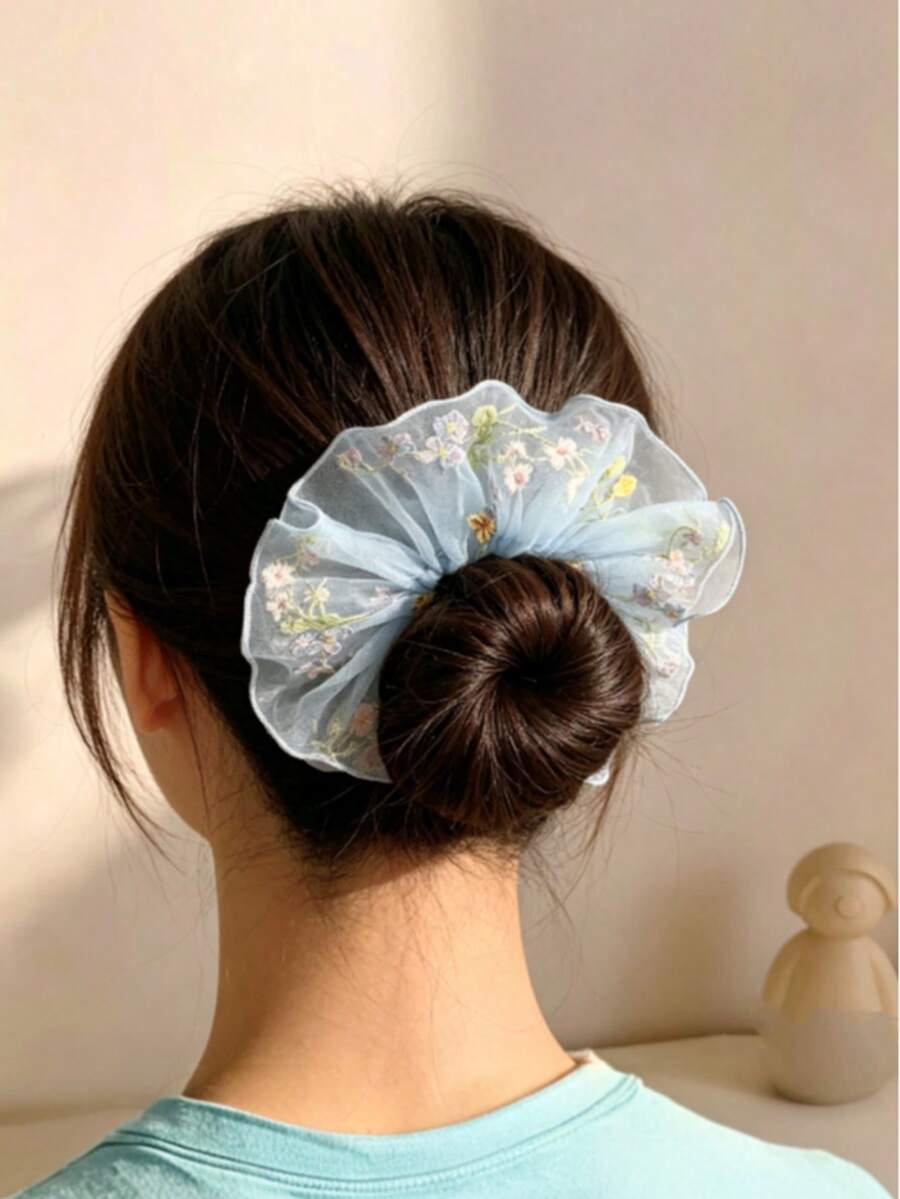 French Embroidery Mesh Skirt Scrunchie For Women, Ethereal Gentle Style Ponytail Hair Tie - Multicolor - View 1