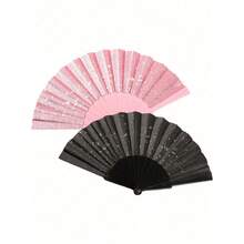 Glossy Folding Hand Fan, Transparent Fan Bones, Sequin Fan Surface, Easy To Open And Close, Summer Beach Fan, Beach Accessory, Suitable For Festivals, Weddings And Travel, Fashionable Wedding Gift Or Party Favor, Bridal Wedding Gift, Bridesmaid Accessory - Multicolor - View 2