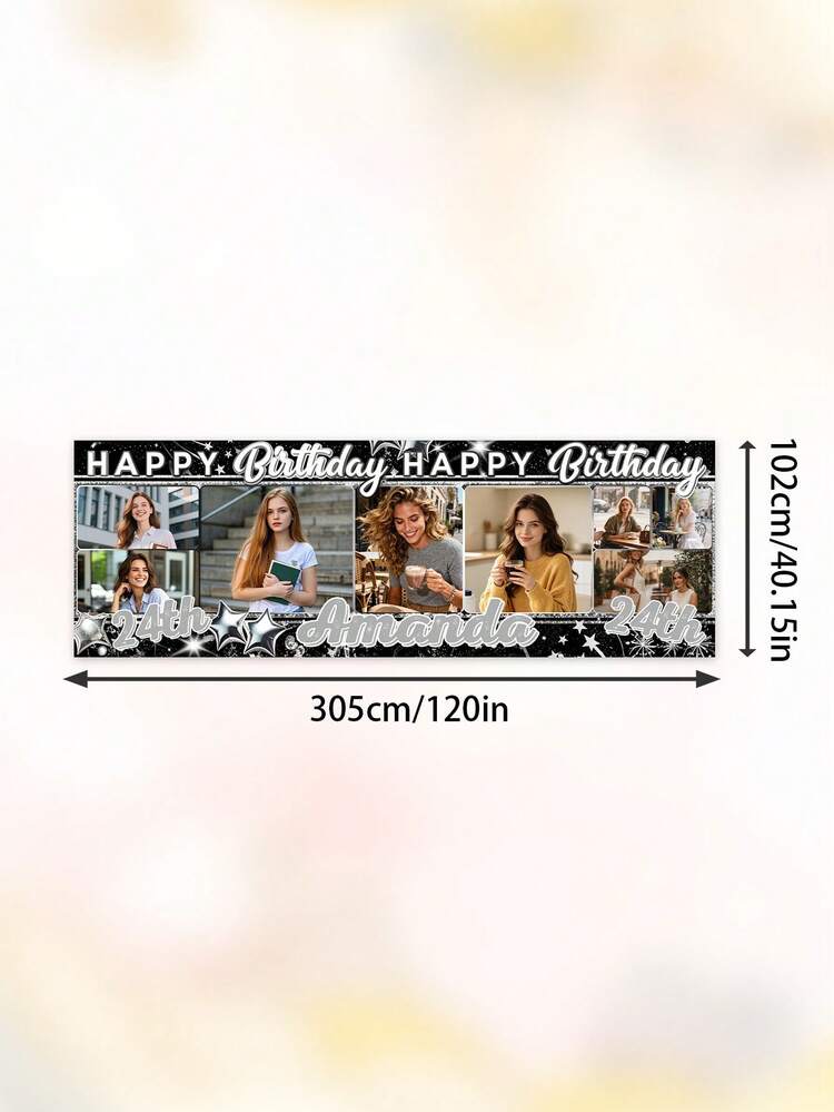 客製化照片生日橫幅，可個性化姓名與年齡，Happy Birthday 背景布，可自訂多張照片與文字，派對裝飾用品，適合 21 歲、24 歲、30 歲、40 歲女性生日牆掛裝飾牌，個性化照片拼貼生日橫幅 - 彩色 - 查看 13