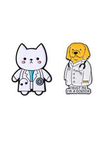 2pcs/Set Cartoon Cute Animal Doctor Pattern Women's Brooch, Can Be Used As Bag Pin And Clothing Accessory, Fashion Jewelry, Daily Wear, Gift For Friends - Multicolor - View 6