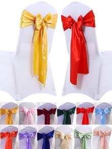 10入緞面椅背蝴蝶結絲帶，絲綢婚禮椅背蝴蝶結絲帶，絲綢餐椅腰部蝴蝶結裝飾絲帶，適用於居家接待、廚房餐廳、宴會、生日、禮品派對、新娘派對、飯店派對及其他場合的椅子裝飾 - 彩色 - 查看 2