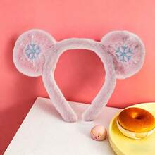 Disney 1pc Frozen-Inspired Plush Mouse Ears Headband, Soft Fuzzy Snowflake Embroidered Hairband For Women & Girls, Cute Princess Cosplay Hair Accessory - View 5
