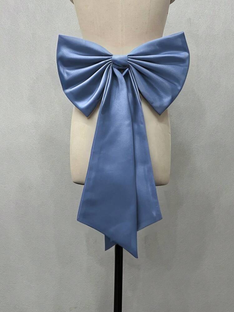1件裝 玫瑰紅緞面單層後蝴蝶結 39cm+ 長緞帶 55cm 腰部布料裝飾配件 - 彩色 - 查看 7