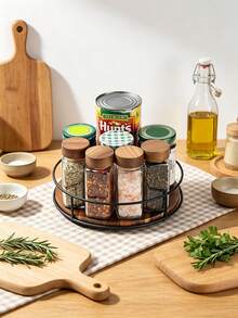 Rotating Round Wooden Storage Rack, Suitable For Desktop And Cabinet Organization, Ideal For Kitchen, Bathroom And Home Decor, With 360° Rotating Turntable Storage Rack, Suitable For Displaying Bottles, Cans And Small Items - View 7