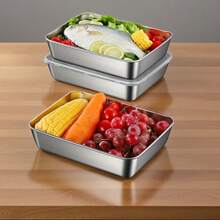 3/5pcs Stainless Steel Food Storage Container Set, Suitable For Leftovers, Picnic Food, Lunch, Cake, Etc., Stackable Design, Ample Space, Ideal For Kitchen, Restaurant, Outdoor Picnic, And Perfect Gift For Christmas, New Year - Multicolor - View 4