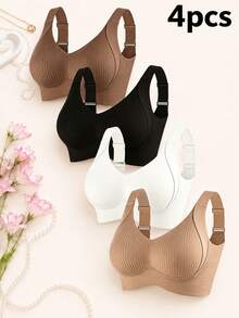 Elegant Women's Chest Push Bra - Comfortable, No Steel Rings, Fully Covered, With Decorative Bow Details, Opaque Nylon Blend, Suitable For Mature Women, Supportive Underwear | Elegant Small Chest Bra | Nylon Blend Fabric - 彩色 - 查看 1