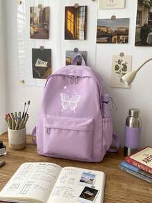 1 pieza Mochila con mariposa a rayas blancas de gran capacidad con múltiples bolsillos, ligera para estudiantes y adolescentes, perfecta para el campus, viajes y desplazamientos diarios - Multicolor - Ver 8