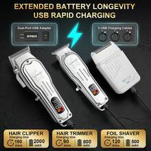 HIENA Premium Silver 3-in-1 Hair Clipper Set, Alat Cukur Rambut LED Nirkabel, Kombinasi Pemangkas dan Pencukur Presisi, Pengisian Cepat USB, Dengan Aksesoris Lengkap, Cocok Untuk Penggunaan Salon Profesional Dan Potong Rambut di Rumah, Hadiah Pria yang Modis dan Praktis - View 7