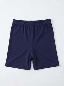 1件女童幼兒夏季極簡基礎款黑色內褲，低彈性，休閒日常穿著 - 藏蓝色 - 查看 2