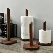 1pc Solid Walnut Wood Hole-Free Kitchen Paper Towel Holder - Vertical Paper Towel Roll Rack, Countertop Home Paper Towel Storage Rack, Suitable For Kitchen And Bathroom, Home Storage Box And Storage Rack, Home Accessories, Water Tank Hanging Design, Independent Floating Bathroom Dining Table Storage Rack, Can Support Multiple Paper Towel Rolls - Multicolor - View 2