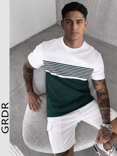  GRDR Men's Casual Colorblock Round Neck Short Sleeve T-Shirt, Comfortable & Fashionable