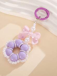 1pc Fresh Versatile Bowknot Keychain Pendant, Dopamine Handmade Woven Pearl Flower Bag Charm - 彩色 - 查看 8