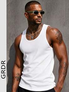 GRDR Men's Narrow Shoulder Tank Top, Fashionable For Summer - White - View 4