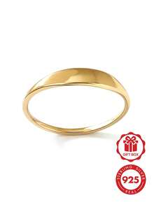 1件時尚極簡 925純銀韓式精緻女款小指印章戒指 18K鍍金 日常佩戴 - Smooth Ring - 查看 1
