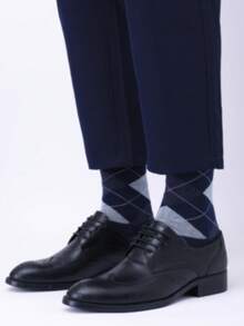 1/2/4/8雙男士高筒素色水手襪、商務格紋襪、高品質運動條紋襪、歐美尺寸、英倫風配色菱格紋休閒中筒長襪、黑色襪、藍色襪、送給爸爸/父親的禮物、部分附禮盒 - 彩色 - 查看 3