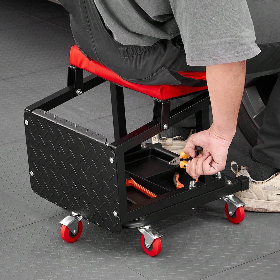 Mechanic Stool, 300 Lbs Capacity Garage Seat/Work Stool With Wheels, 360° Swivel Rolling Workshop Stool With Tool Tray, Mechanics Creeper Seat/Step Stool, For Garage, Shop & Auto Repair, Black - With Casters Without Backrest 1 Pallet - View 1