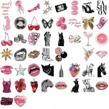 50pcs/Pack Y2K Style Personalized Pink & Black Retro Stickers, European & American Vintage Leopard Print Lips Disco Ball Cherry Element Decals, Millennium Personalized Decorative Stickers, Suitable For Decorating Water Bottles, Laptops, Luggage, Phone Cases, Scrapbooking Materials - Y2K Spice - View 11