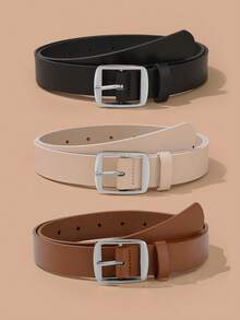 2pcs/3pcs Set White K Color Square Buckle Fashion Decorative Versatile Suitable For Daily Use PU Belt Set - Multicolor - View 6