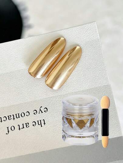 1 Pack Nail Powder Gold, Extreme Metallic Effect, Featuring Gold And Silver Mirror Effect, Holographic Metallic Coating Glitter, For Nail Art And Decoration