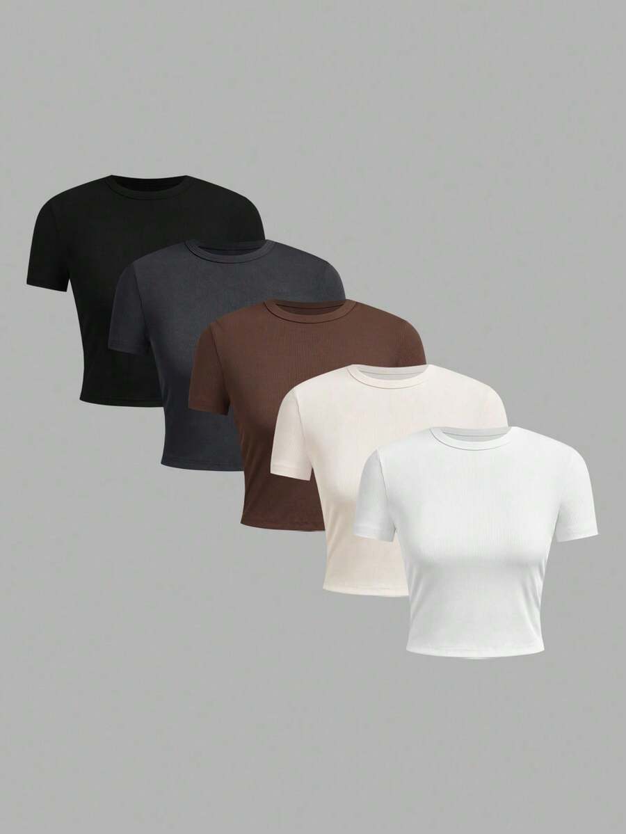 Conjunto de 5 camisetas de tirantes ajustadas de unicolor, sin mangas - Multicolor 9 - Ver 1
