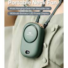 1pc Rechargeable 1800mAh Bladeless Mini Fan, Neck Hanging Hands-Free Fan With Adjustable Lanyard And Stand, Desktop Use, 3-Speed Wind, Battery Display, Camping, Beach, Travel Accessories, Back To School Season Outdoor Summer Air Cooler - Neck Fan - View 3