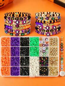 Approx. 2550PCS Halloween DIY Beaded Bracelet, Clay Soft Ceramic Acrylic Craft Bracelet Materials Kit, Suitable For Halloween Element Bracelets Or Other Jewelry Accessories Making Gifts/Ghost Festival Small Gifts - Multicolor - View 2