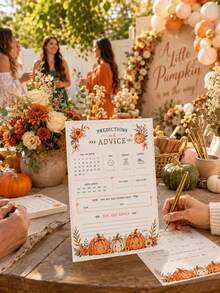 5/20 piezas Juego de Baby Shower de Otoño - Tarjetas de Predicción de Bebé y Consejos de Invitados, Decoración de Revelación de Género con Calabaza Pequeña, Recuerdos de Baby Shower, Suministros para Fiesta con Tema de Halloween - color calabaza - Ver 8