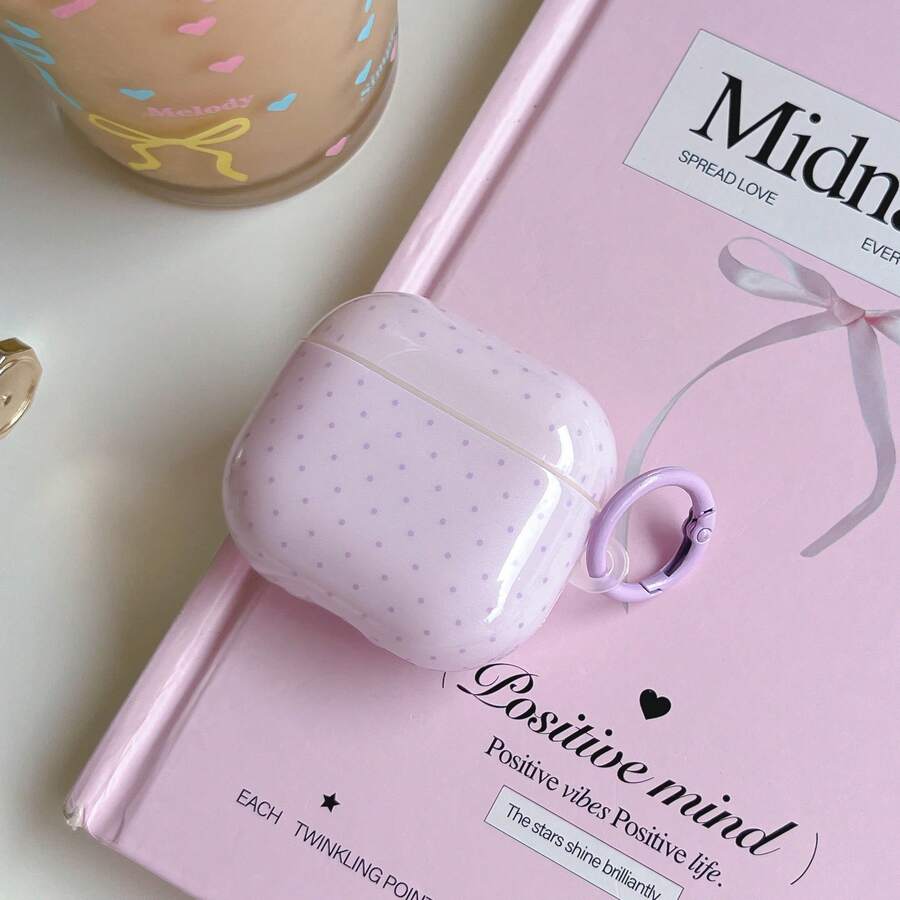Funda de Auriculares con Diseño Minimalista de Lunares Rosas + Juego de Anillo Colgante Compatible con Apple Pro 2/ Pro/ 4/ 3/ 2 - Púrpura polvoriento - Ver 1