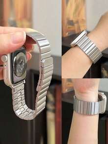 Huastonband 1件磁吸式不鏽鋼金屬錶帶，相容於 38mm/40mm/41mm/42mm/44mm/45mm/49mm/46mm，適用於 Ultra/SE/S10/S9/8/7/6/5/4/3 系列。佩戴舒適，適合四季。智慧手錶配件錶帶，女性配件夏季海灘派對聚會、母親節、畢業季、返校季學生同學禮物 - 銀色 - 查看 2