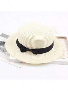 1pc Bohemian French Raffia Bow Straw Hat For Women, Summer Beach Sun Protection Panama Hat - Multicolor - View 8