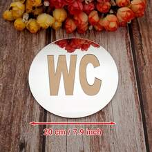 經典「WC」廁所門貼紙，浴室門標誌鏡面牆貼，自黏式壓克力鏡面貼紙附木板裝飾，家居裝飾，20cm - 多色 - 查看 8