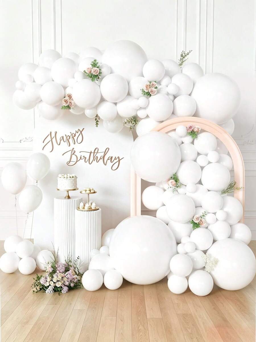 White Balloons 135 Pcs Different Sizes 36 18 12 10 5 Inch Latex Balloons Matte Arch Kit Garland For Birthday Graduation Baby Shower Anniversary Wedding Party Decorations - 白色 - 查看 1