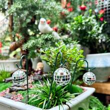 12PCS/6 Sets Mini Flower Stand Potted Plant Indoor Decor Ground Stake With Glitter Ball, Plant Support Sun Catcher Potted Plant Decoration Garden Decor - Multicolor - View 1