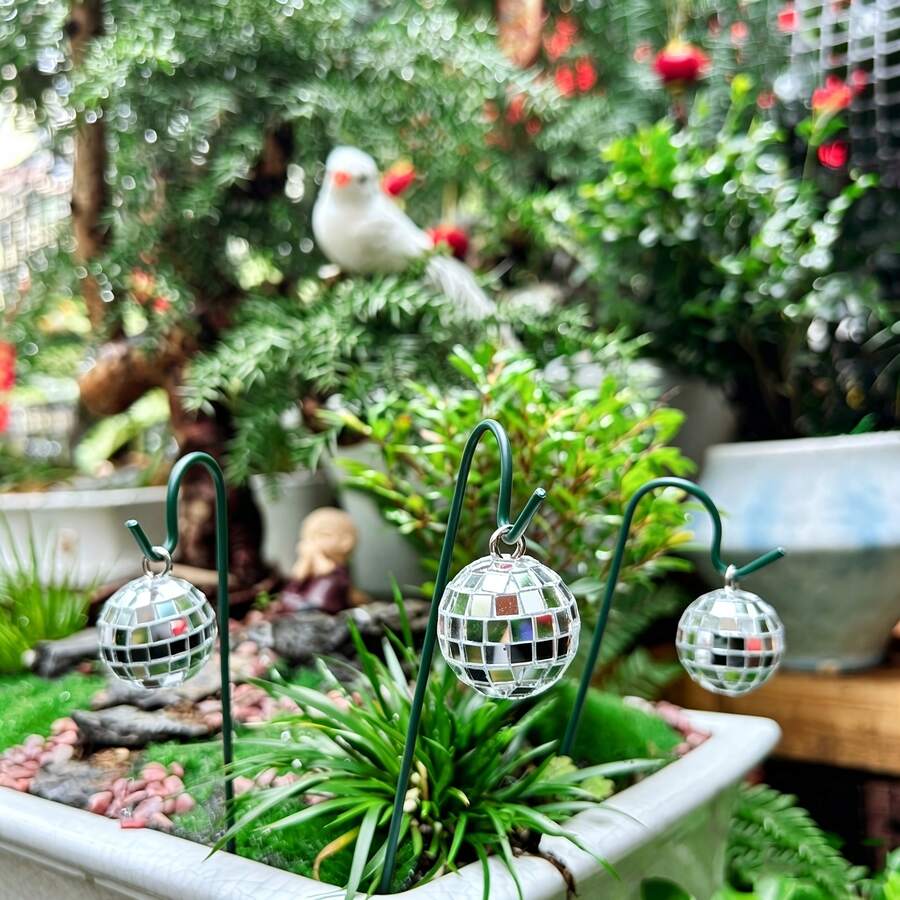 12PCS/6 Sets Mini Flower Stand Potted Plant Indoor Decor Ground Stake With Glitter Ball, Plant Support Sun Catcher Potted Plant Decoration Garden Decor - Multicolor - View 1